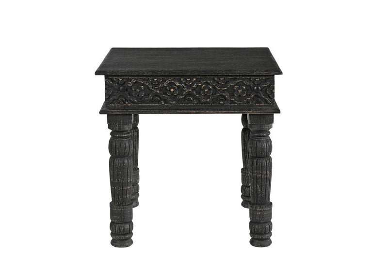 24" Distressed Solid Wood Square End Table - Black