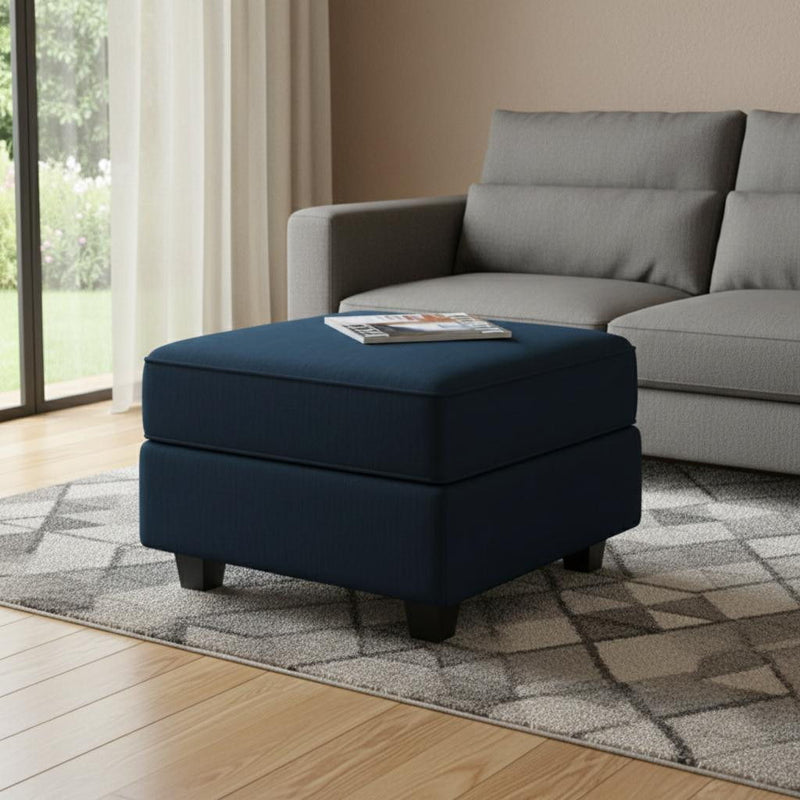 Velvet Storage Ottoman (714346) - Blue / Black