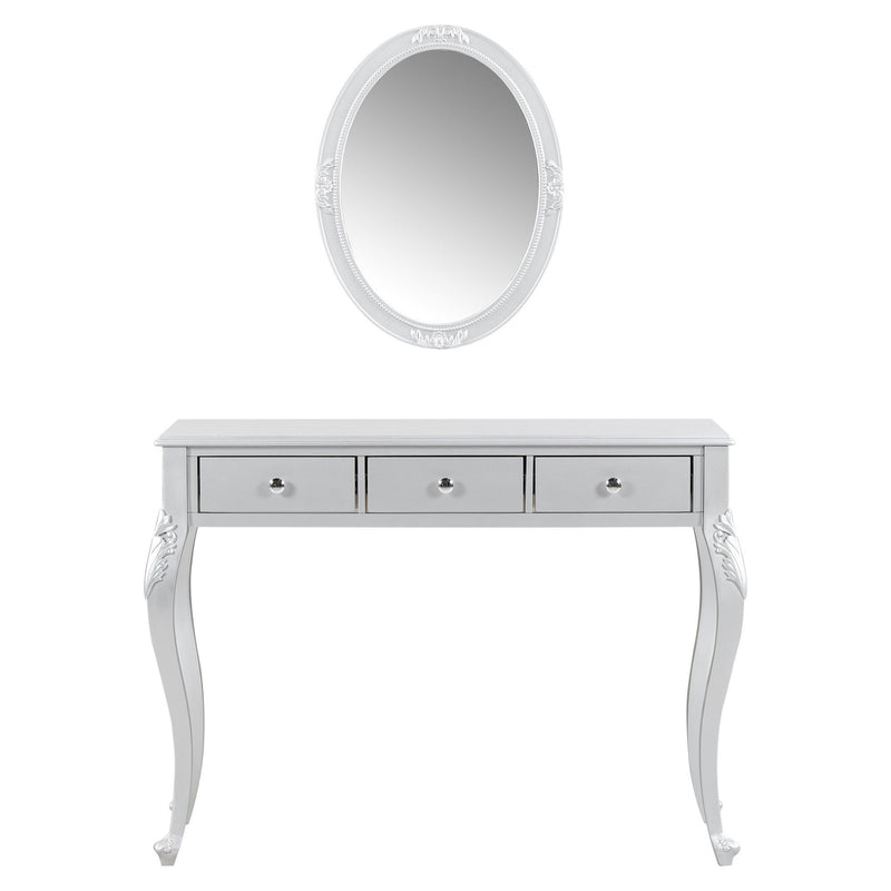 Wood Mirrored Three Drawer Vanity Table - Silver