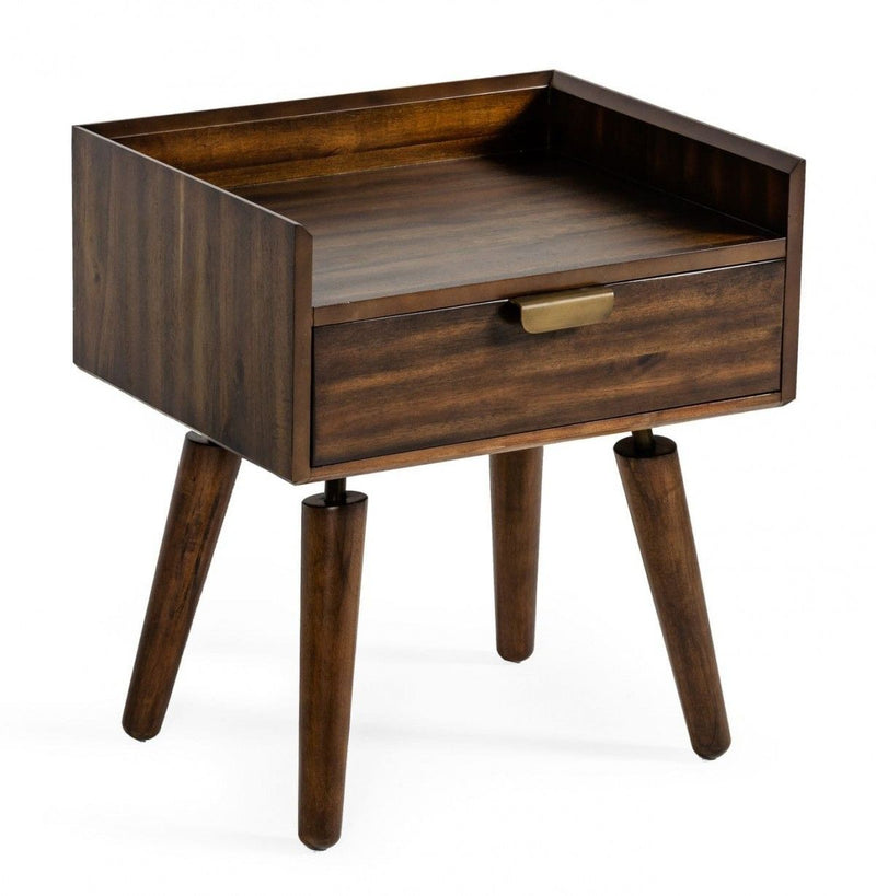 Classic Acacia Wood Nightstand With Single Drawer - Dark Walnut