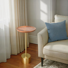 Load image into Gallery viewer, Solid Wood Aluminum Round Pedestal End Table - Brown / Gold
