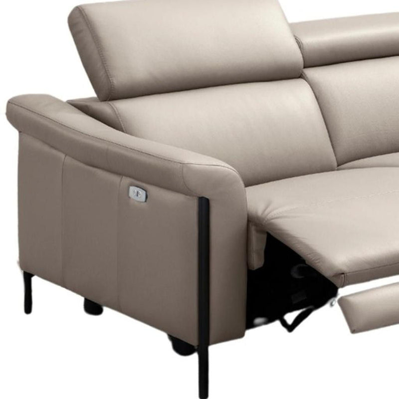 Leather Reclining Wood USB Sofa - Light Gray
