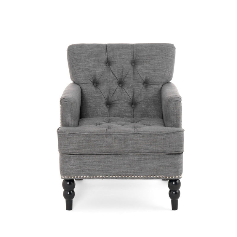 Fabric And Wood Arm Chair - Gray / Black