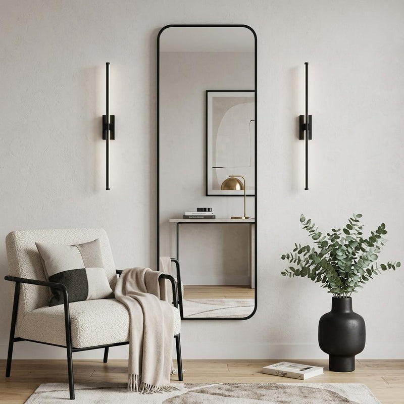Aluminum Wall Mounted And Over The Door Framed Full Length Hanging Mirror (756089) - Black
