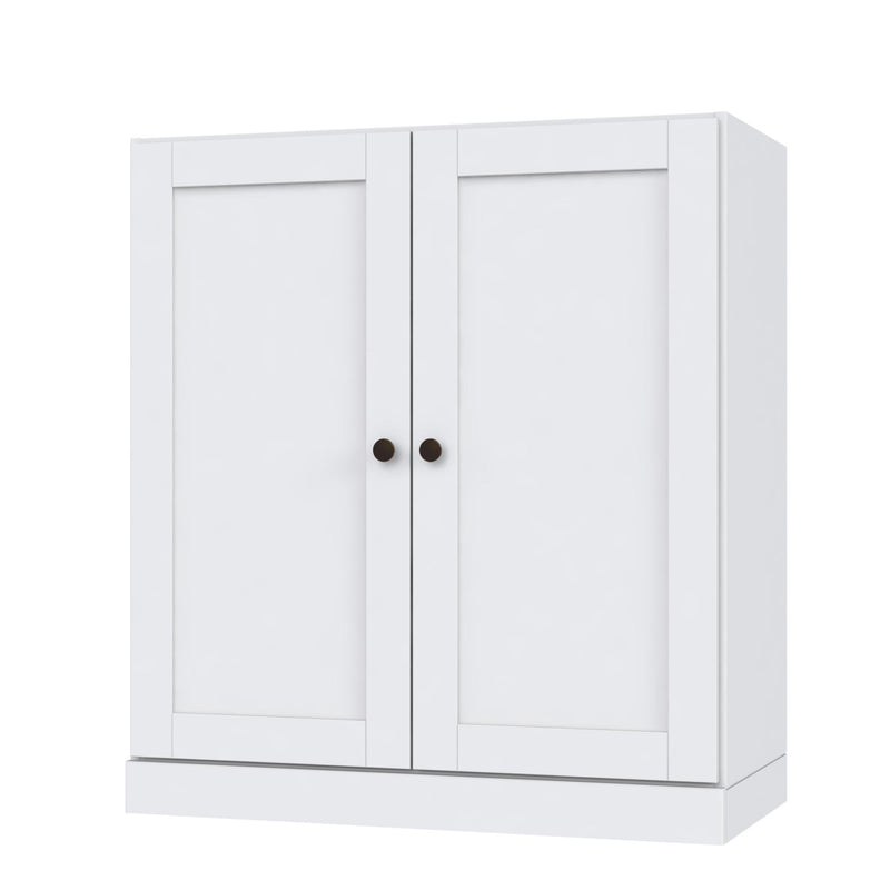 Adjustable Three Tier Library Bookcase With Two Doors - White