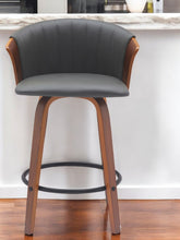 Load image into Gallery viewer, 26" Faux Leather With Solid Wood Swivel Counter Height Bar Chair - Gray And Wood Brown
