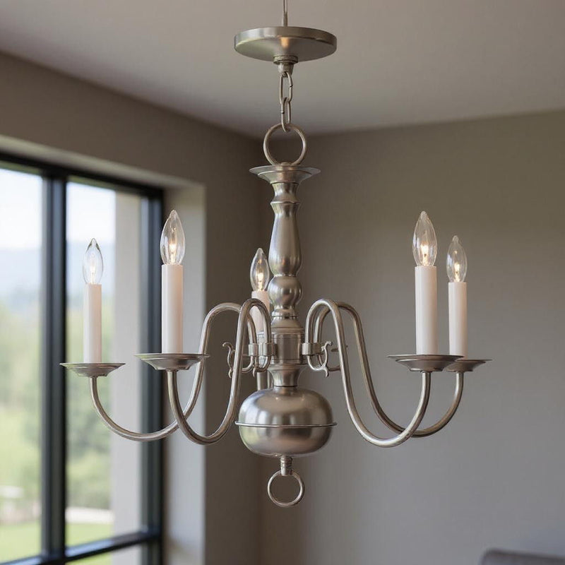 18'' Five-Light Dimmable Chandelier With Shades - Nickel