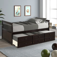 Load image into Gallery viewer, TOPMAX Captain&#39;s Bed Twin Daybed with Trundle Bed and Storage Drawers, Espresso
