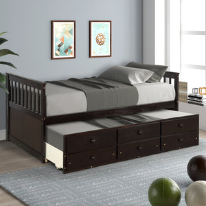 TOPMAX Captain's Bed Twin Daybed with Trundle Bed and Storage Drawers, Espresso