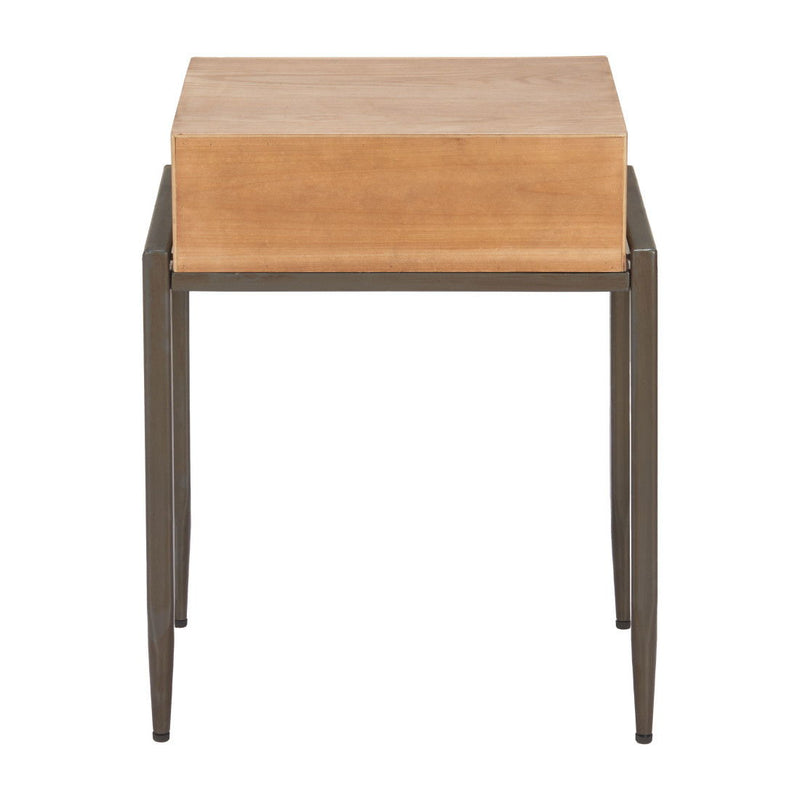 Wood End Table With Drawer - Natural / Bronze