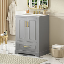Load image into Gallery viewer, Bathroom Vanity With Sink, 1 Divided Drawer And 2 Soft Close Doors With Double Shelf
