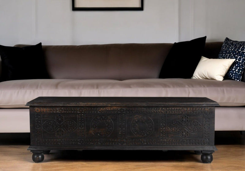 54" Solid Wood Distressed Lift Top Solid Coffee Table - Black