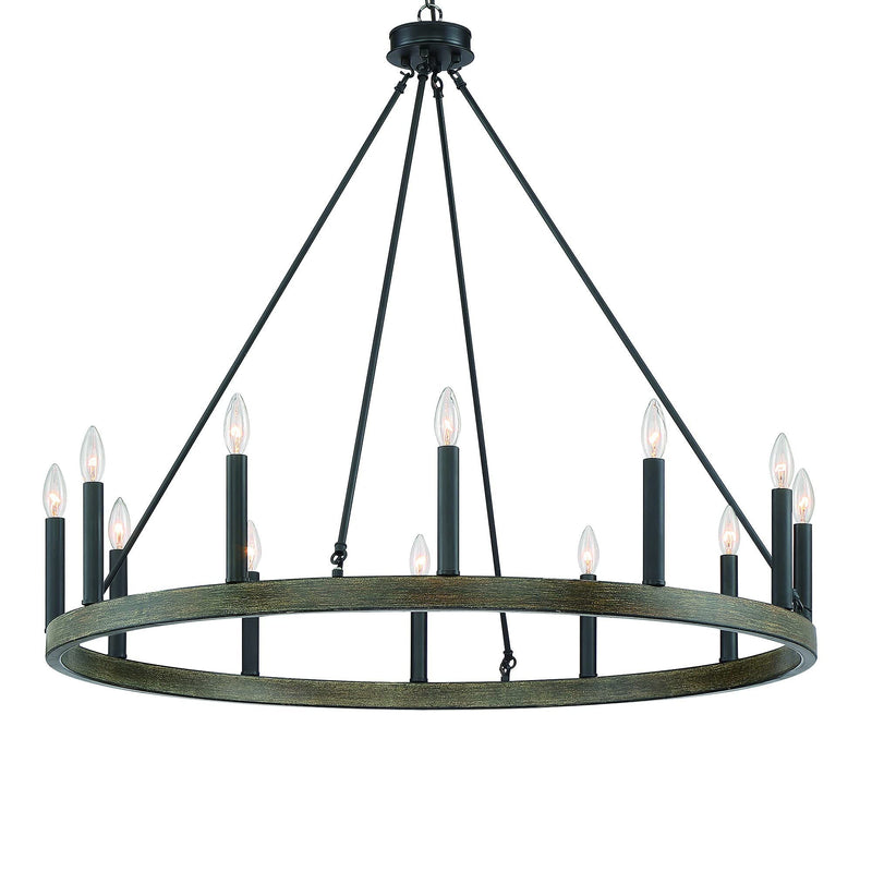 36" Candle Style Twelve Light Metal Dimmable Chandelier - Black