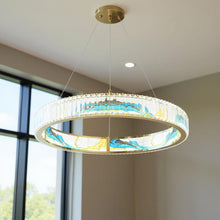 Load image into Gallery viewer, Geometric Crystal LED Chandelier - Gold / Clear / Blue
