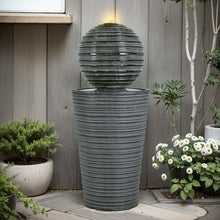 Load image into Gallery viewer, 31.5&quot; Tall Striped Column Fountain With LED Light Design For Outdoor Spaces - Gray
