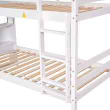 Load image into Gallery viewer, Twin Over Twin Bunk Beds with Bookcase Headboard, Solid Wood Bed Frame with Safety Rail and Ladder, Kids/Teens Bedroom, Guest Room Furniture, Can Be converted into 2 Beds, White
