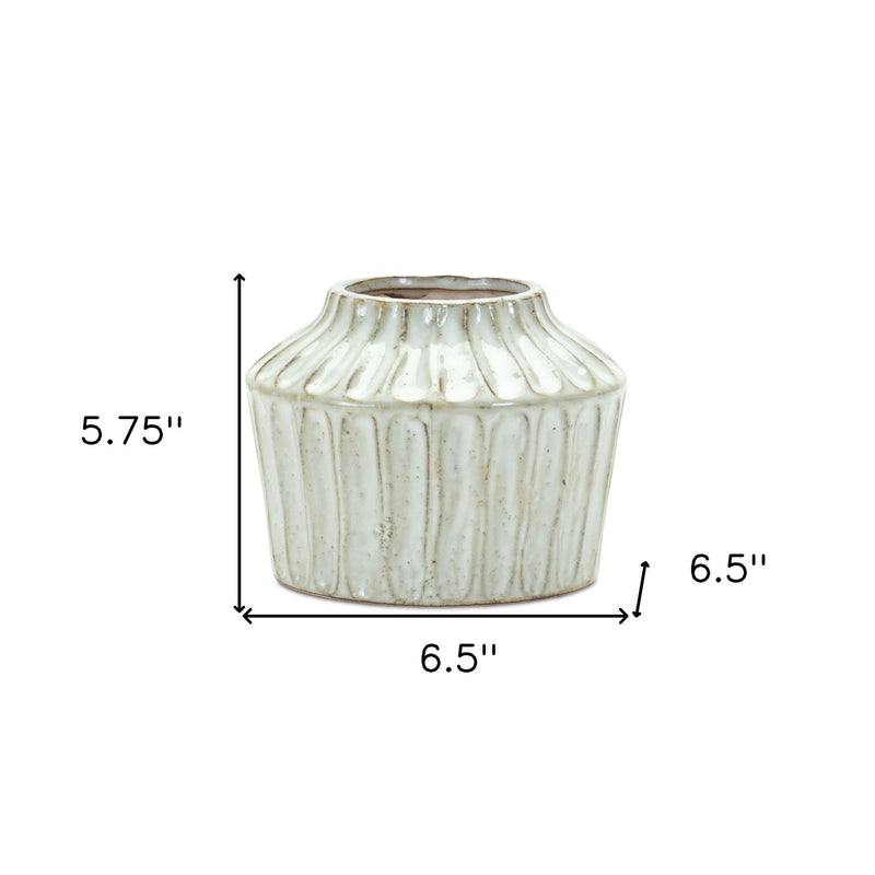 Ribbed Round Table Vase - Ivory