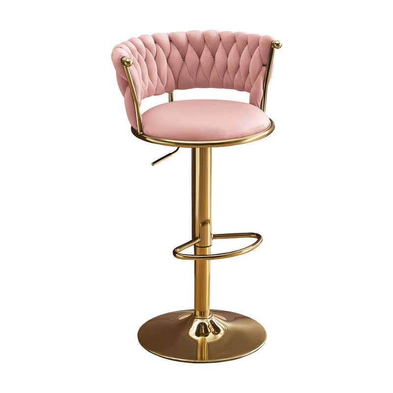 Velvet Metal Low Back Adjustable Height Swivel Bar Chairs (Set of 2) - Pink / Gold