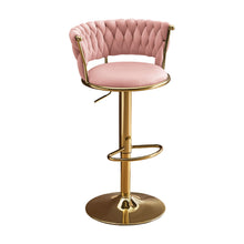 Load image into Gallery viewer, Velvet Metal Low Back Adjustable Height Swivel Bar Chairs (Set of 2) - Pink / Gold
