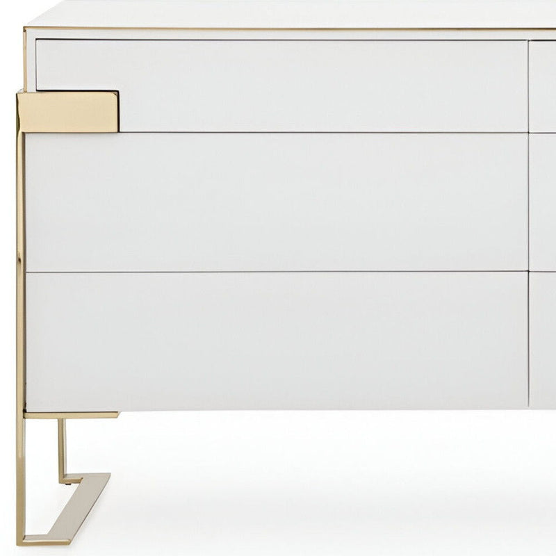 Solid And Manufactured Wood Six Drawer Dresser - White Champagne Gold