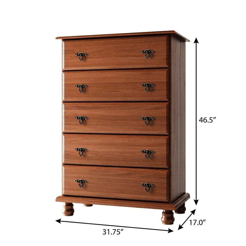 Solid Wood Five Drawer Dresser (760732) - Coffee