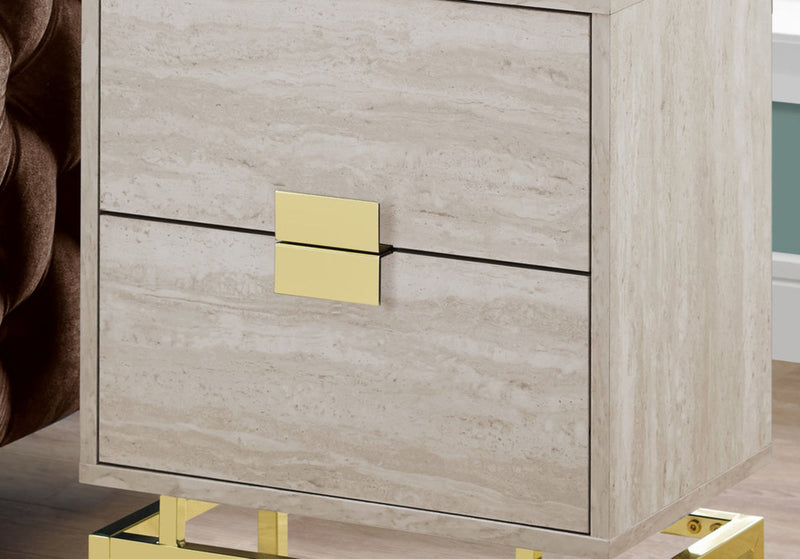 End Table With Two Drawers - Gold And Beige