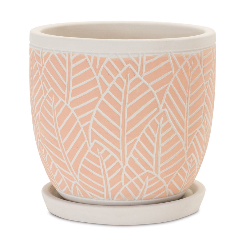 Leaf Round Pot Planters (Set of 2) (721450) - Pink / Beige