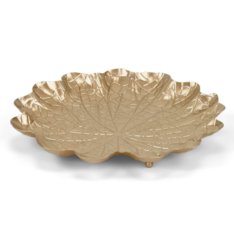 12" Metal Handmade Leaf Trinket Tray - Gold