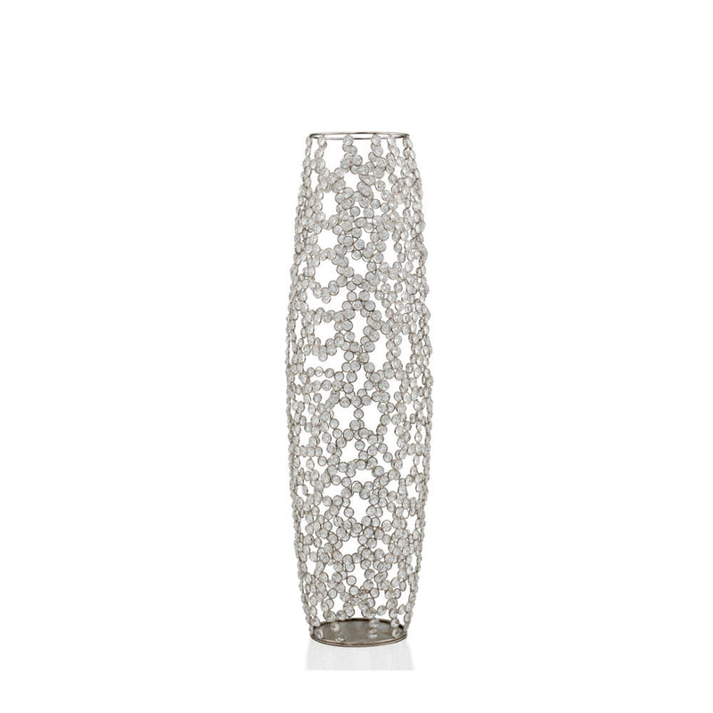 Cylinder Floor Vase With Faux Crystals - Silver