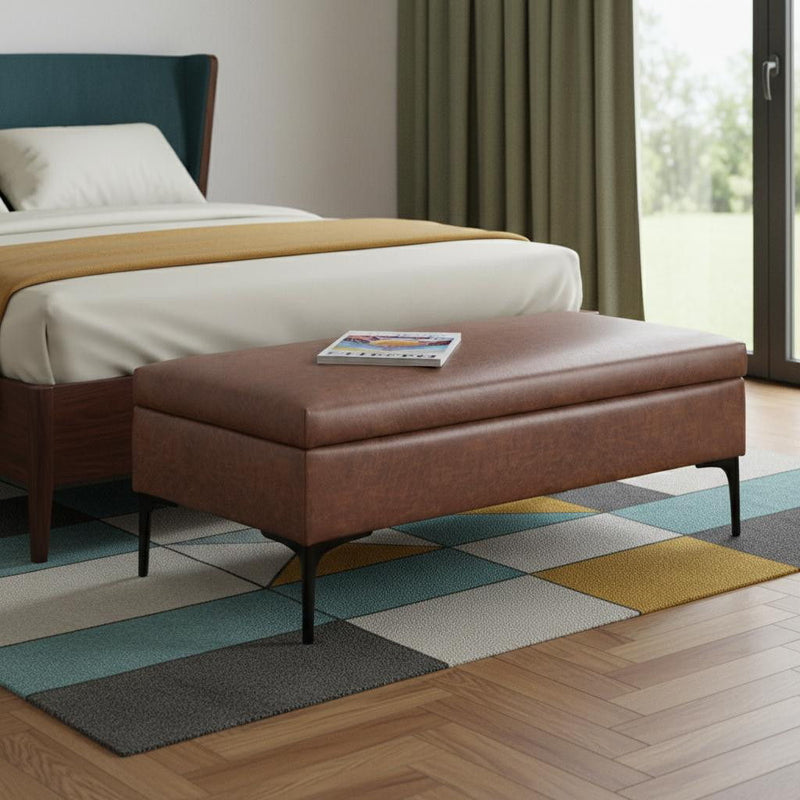 48" Upholstery Storage Ottoman - Black / Brown