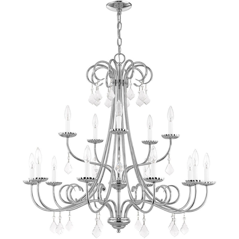 34" Multi Light Dimmable Chandelier With Shades - Silver