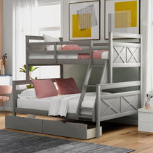 Load image into Gallery viewer, Twin over Full Bunk Bed with Ladder, Two Storage Drawers, Safety Guardrail, Gray
