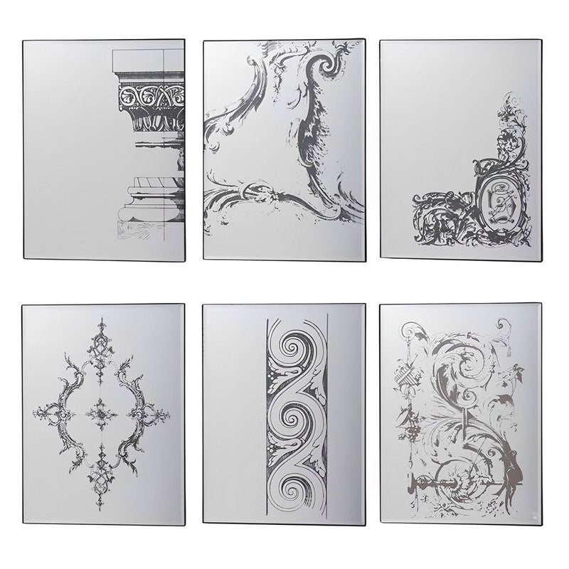Decorative Antiqued Glass Metal Framed Mirror (Set of 6) - Black