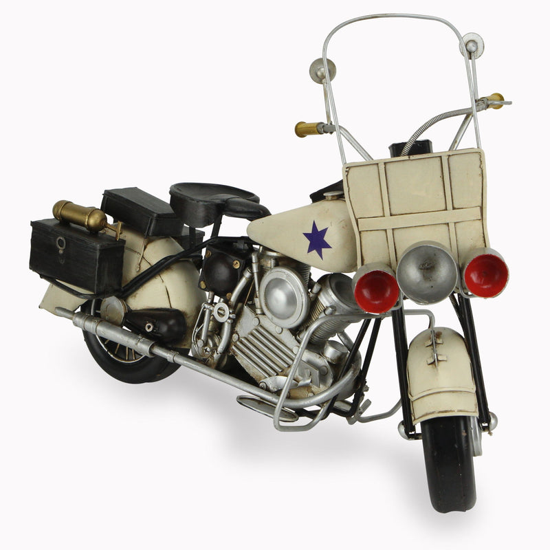 Hand Painted Early 1900's Police Motorcycle Model Model Motorcycle - Cream
