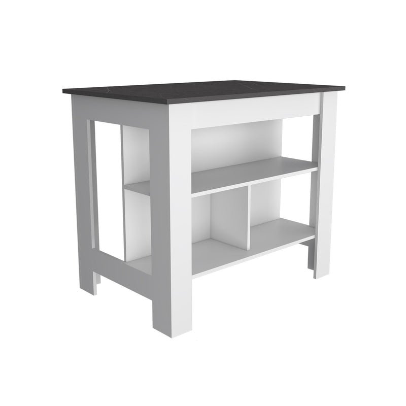 Wood Kitchen Island With Storage - Black And White
