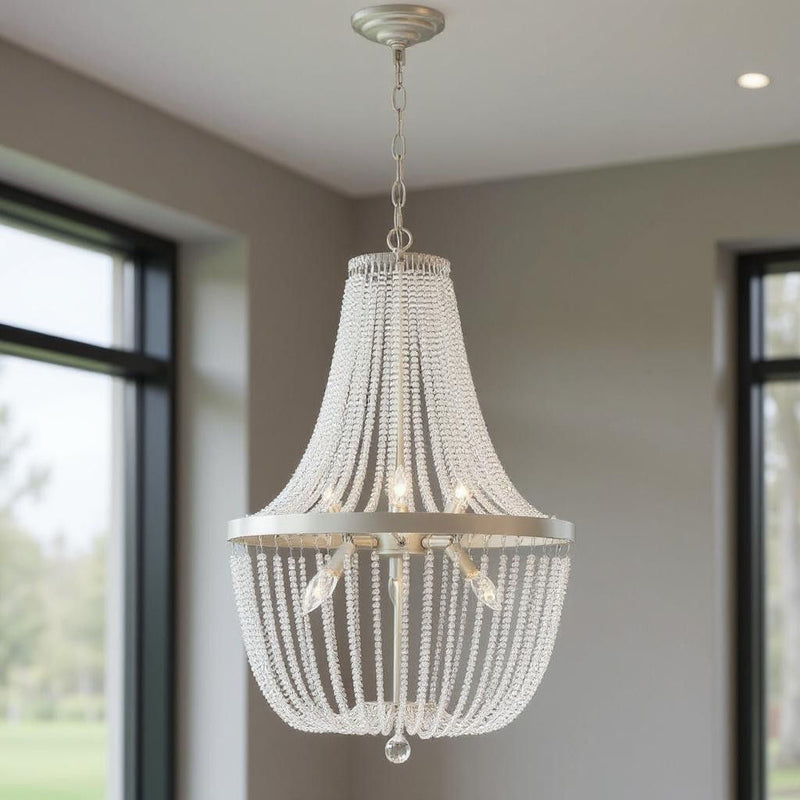 Candle Style Six Light Metal Dimmable Chandelier - Silver
