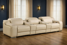 Load image into Gallery viewer, 129" Italian Leather Reclining USB Sofa - Beige
