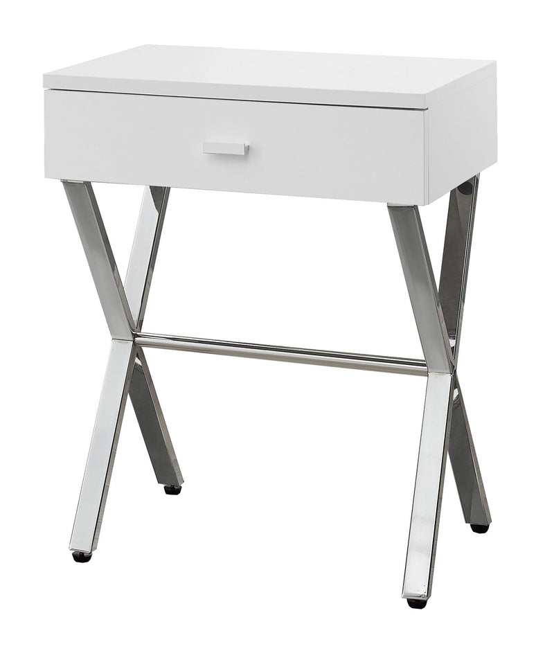 Wood And Metal End Table With Drawer - Silver And White