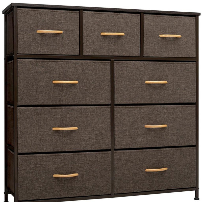 Steel And Fabric Nine Drawer Triple Dresser - Brown