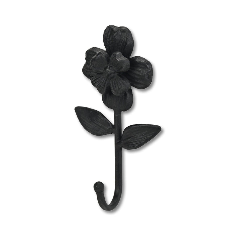4" Cast Iron Flower Wall Hook - Black