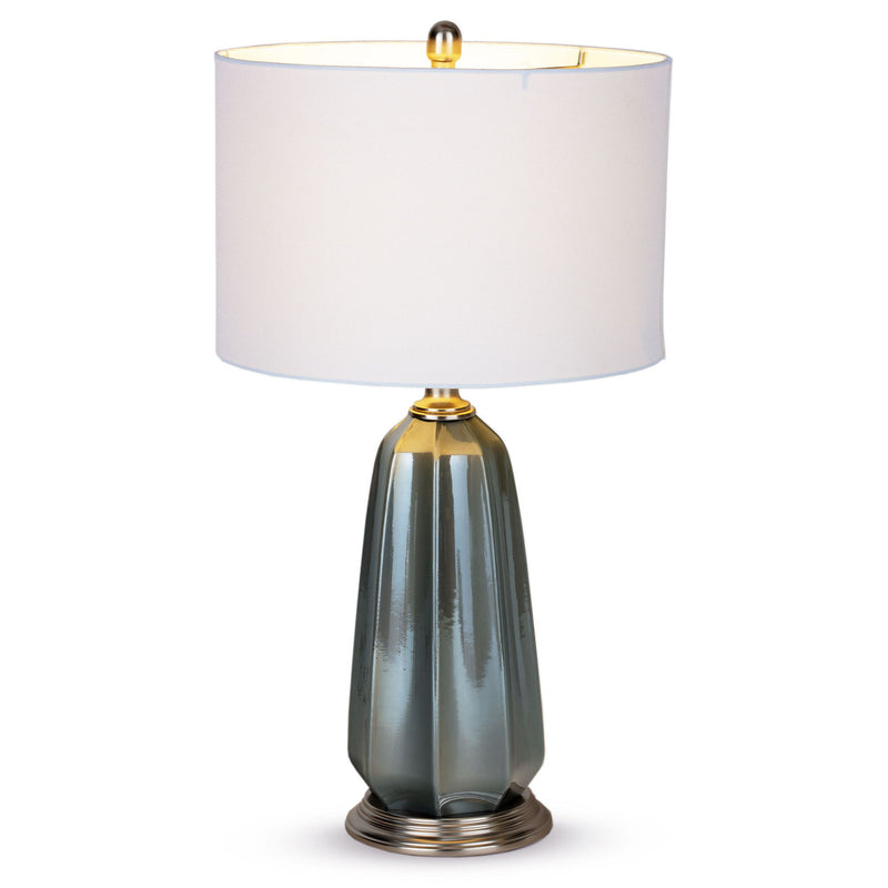 28" Ceramic LED Table Lamp With Drum Shade - Blue And Gray