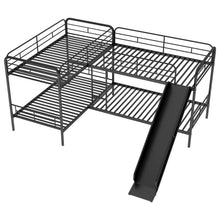 Load image into Gallery viewer, Mission Style Twin Size L-Shaped Bunk Bed With Slide And Ladder - Black
