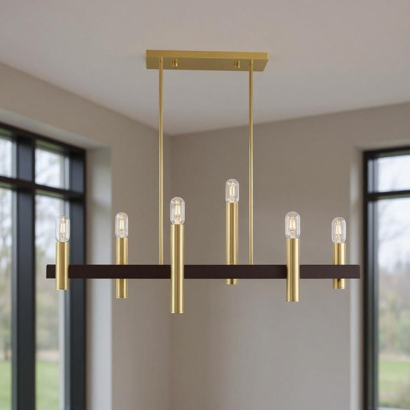 Six-Light Dimmable Chandelier With Shades - Bronze