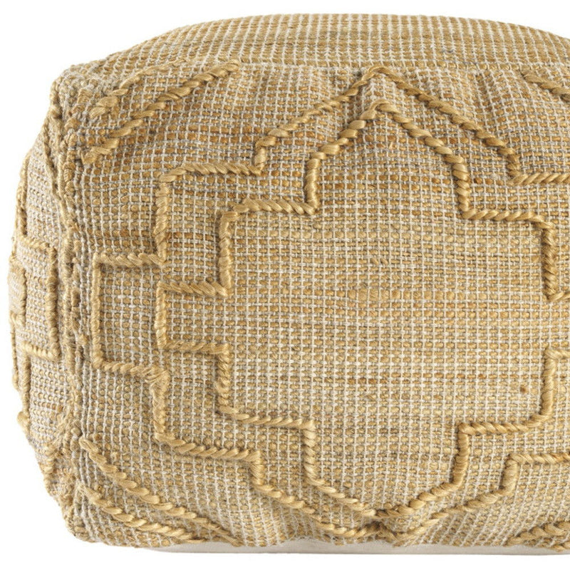 18" Jute Blend Cube Quatrefoil Pouf Ottoman - Natural