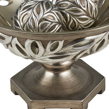 Load image into Gallery viewer, Leaf Poly Decorative Pedestal Bowl With Orbs - Brushed Silver
