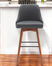 Load image into Gallery viewer, Faux Leather With Solid Wood Swivel Bar Height Bar Chair - Gray And Wood Brown
