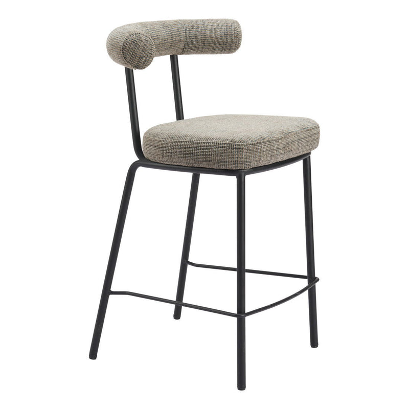 26" Chenille And Steel Low Back Counter Height Bar Chair - Green / Black