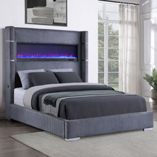 Load image into Gallery viewer, Haven - Upholstered Queen Bed With Integrated Flame Box - Gray
