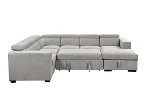 123" Modern U Shaped 7-seat Sectional Sofa Couch with Adjustable Headrest, Sofa Bed with Storage Chaise-Pull Out Couch Bed for Living Room ,Light Gray