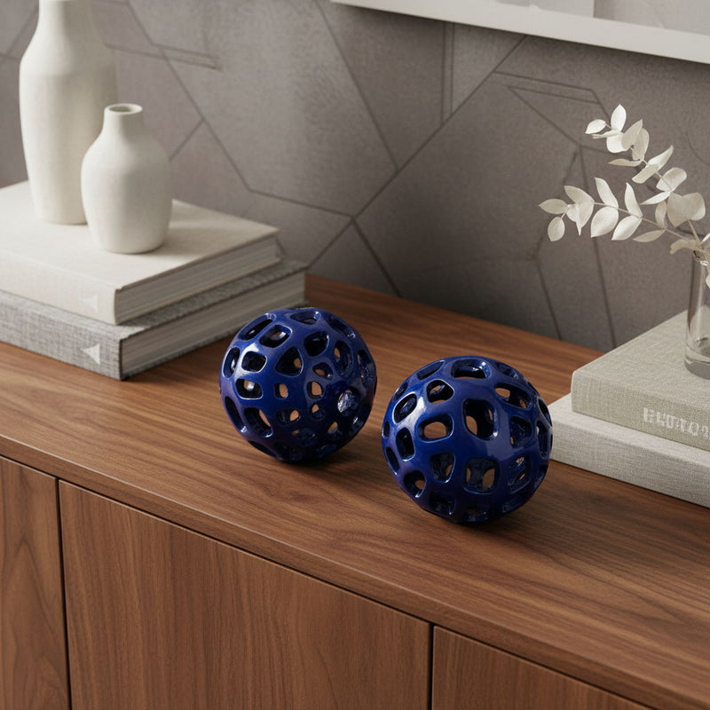 Hand Painted Decorative Orbs (Set of 2) - Blue